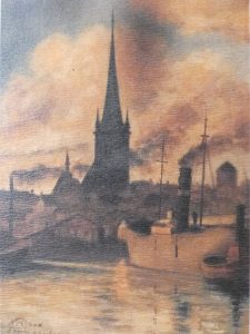 Vue ancienne de Tallinn (huile sur toile).